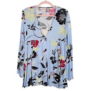 Women's FREE PEOPLE Bella Tunic Top Floral BLUE BLACK YELLOW RED size XS Boho